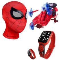 Máscara,luva lança-dardos e relógio infantil Homem-Aranha_A