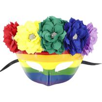 Máscara mascarada, traje de cosplay floral colorido em PVC, arco-íris Máscara mascarada, traje de cosplay floral colorido em PVC, arco-íris