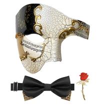 Máscara masculina de máscaras IncreDecor Phantom Opera com gravata borboleta e rosa