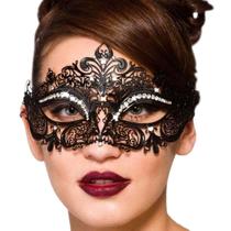 Máscara Masquerade Campsis feminina preta com strass veneziana