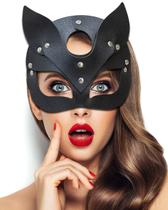Máscara Masquerade Cat Stegosaurus para mulheres em couro preto