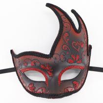 Máscara Masquerade Glitter vermelha e preta em PVC de meia face