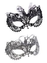 Máscara Masquerade Liatunou, 2 peças de renda para mulheres, preta e prateada