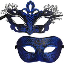 Máscara Masquerade XVEVINA Couple Black Blue Metal com strass
