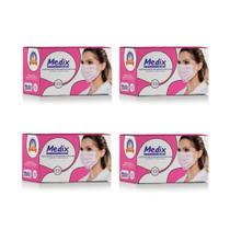 Máscara Medix Tripla Descartável Rosa Caixa com 50 Unidade Kit com 4 caixas Máscara Medix Tripla Descartável Rosa Caixa com 50 Unidade Kit com 4 caixas
