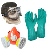 Máscara + Óculos Angra + Luva Nitrilica - Proteção Químicos - ARMAZEMDOEPI