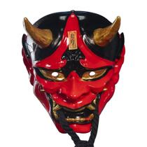 Máscara Oni Demon vermelha e preta com chifres dourados, estilo japonês Máscara Oni Demon vermelha e preta com chifres dourados, estilo japonês