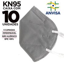 Máscara PFF2 / N95 / KN95 adulto cinza colorida - pacote 10 unidades 5 camadas meltblow BFE 98% + feltro de coton + tnt spunbond hospitalar hipoalerge