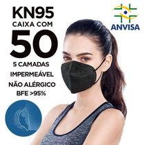 Máscara PFF2 / N95 / KN95 adulto preta - caixa 50 unidades 5 camadas duplo meltblow BFE 98% + feltro de coton + tnt spunbond hospitalar hipoalergenico - EXMEDI