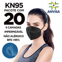Máscara PFF2 / N95 / KN95 adulto preta - pacote 20 unidades 5 camadas duplo meltblow BFE 98% + feltro de coton + tnt spunbond hospitalar hipoalergenic