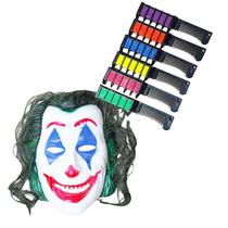 Máscara Plástica Coringa com Cabelo + Giz Tintura Temporária 6 Cores Sortidas = 7 Produtos Festa Halloween Carnaval Máscara Plástica Coringa com Cabelo + Giz Tintura Temporária 6 Cores Sortidas = 7 Produtos Festa Halloween Carnaval