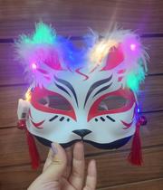 Mascara Raposa Japonesa Rosto Kitsune Gato Fantasia Com Led