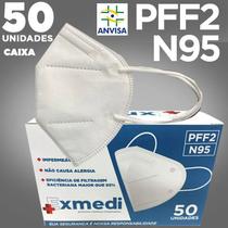 Máscara respirador PFF2 / N95 similar KN95 - caixa 50 unidades com feltro de coton e meltblown BFE 98% hospitalar impermeável hipoalergênico - Exmedi
