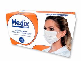 Máscara Tripla Descartável c/ Elástico c/50 unidades - Branca - Medix