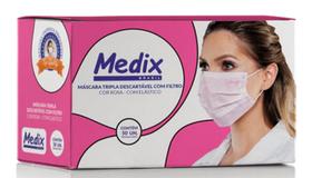 Máscara tripla descartável c/ elástico Rosa - Medix