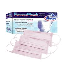 Máscara Tripla Descartável com Elástico Fava (50 Unidades) - Rosa