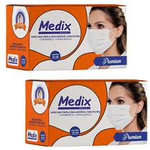 Máscara Tripla Descartável com Filtro BFE 95 Medix 2 Caixas com 50 Unidades Branca Máscara Tripla Descartável com Filtro BFE 95 Medix 2 Caixas com 50 Unidades Branca