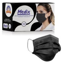 Máscara Tripla Elástico Anvisa Medix Preta - 50 Unidades