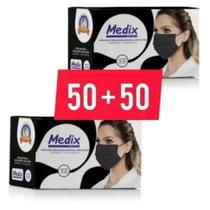 Máscara Tripla Elástico Anvisa Medix Preta Kit 100 unidades