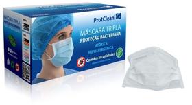 Máscara Tripla Proteção Bacteriana com Elástico ProtClean Branca 50 unid Máscara Tripla Proteção Bacteriana com Elástico ProtClean Branca 50 unid