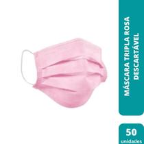 Máscara tripla rosa descartável (50 unds) - medtex