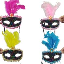 Máscara Veneza Com Pena - Sortido