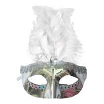Máscara Veneziana Baile De Carnaval Penas E Pedras Luxo