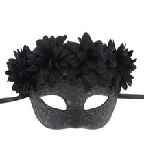 Máscara veneziana Black Flower Elegant Meia Face PVC