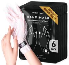 Máscaras coreanas para mãos Luva hidratante para mãos secas Luvas hidratantes para mulheres e homens Luvas de terapia manual com colágeno, óleo de rosa e manteiga de karité Máscara de mãos coreana hidratante branca a granel, pacote com 6