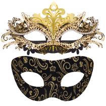 Máscaras de máscaras para casais SIQUK, festa veneziana, ouro preto Máscaras de máscaras para casais SIQUK, festa veneziana, ouro preto