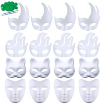 Máscaras de papel branco Qavctw, 16 peças, faça você mesmo, máscara de fantasia com alça elástica