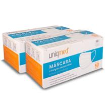 Máscaras descartáveis tripla clipe nasal kit 100un uniqmed tamanho:17,5x9,5
