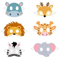 Máscaras faciais de animais para crianças Paper Zoo Animal Máscaras, conjunto de 6