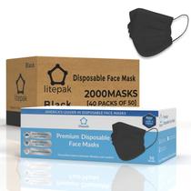 Máscaras faciais descartáveis Litepak 2000 unidades pretas de 3 camadas para adultos Máscaras faciais descartáveis Litepak 2000 unidades pretas de 3 camadas para adultos
