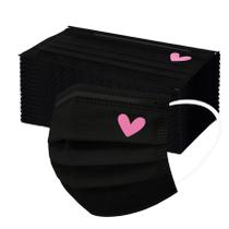Máscaras faciais YOMEESOUL 50 unidades, pretas com corações rosa, 3 camadas Máscaras faciais YOMEESOUL 50 unidades, pretas com corações rosa, 3 camadas