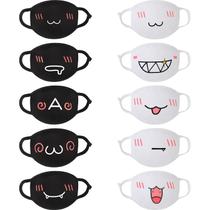 Máscaras faciais Zhanmai Kawaii Anime Cute Reutilizáveis 10 peças em preto/branco