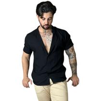 Masculina Camisa Botão Manga Curta Gola Padre Moda Praia