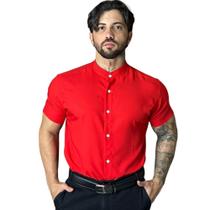 Masculina Camisa Botão Manga Curta Gola Padre Moda Praia