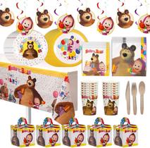 Masha e a festa do urso em uma caixa de desenho animado aniversário favor