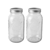 Mason Jars Ball de 64 onças/1,9 l com tampas e faixas, pacote com 2 unidades de vidro transparente