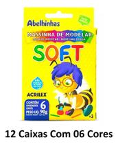 Massa Acrilex Soft 6 Cores - Kit com 12 Caixas 90g