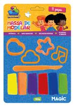 Massa de modelar 6 cores 4 moldes 1 faquinha - 3 palavrinhas Massa de modelar 6 cores 4 moldes 1 faquinha - 3 palavrinhas