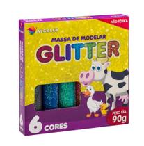Massa de modelar 6 cores 90g com gliter massinha - Alcalex
