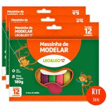 Massa de Modelar Massinha 12 Cores Infantil Escolar Kit 3 pacotes Não Tóxica Desenvolve Criatividade Coordenação Motora