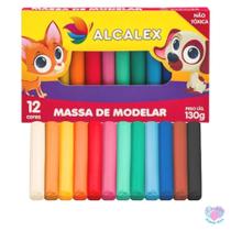 Massa de modelar massinha escolar 12 cores kit com 10 caixinhas 130g alcalex