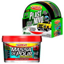 Massa de Polir Tira Riscos Recupera Pintura Queimada 500g + Renova Plástico Borracha 100g - Luxcar