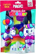 Massa modelar c moldes +1rolo+12 cores 300gr unicornio.