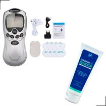 Massageador Aparelho Tens 4 Eletrodos Fisioterapia Portátil Massagem + Gel Clinico Sendor RMC 100g