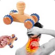 Massageador Corporal Madeira Anti-stress Carrinho Rolo Rodas