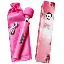 Massageador Corporal Varinha Mágica Grande Super Potente Coluna Costas 9000 Rpm USB Rosa Bateria Recarregável